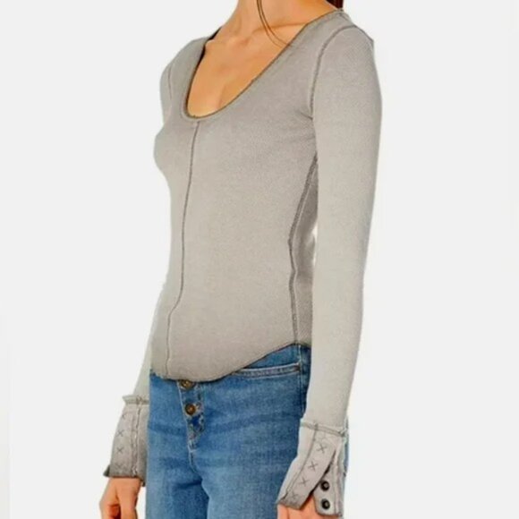 We The Free Tops - Free People We The Free Dark Side Gray Ombre Waffle Knit Thermal Top. Size L.